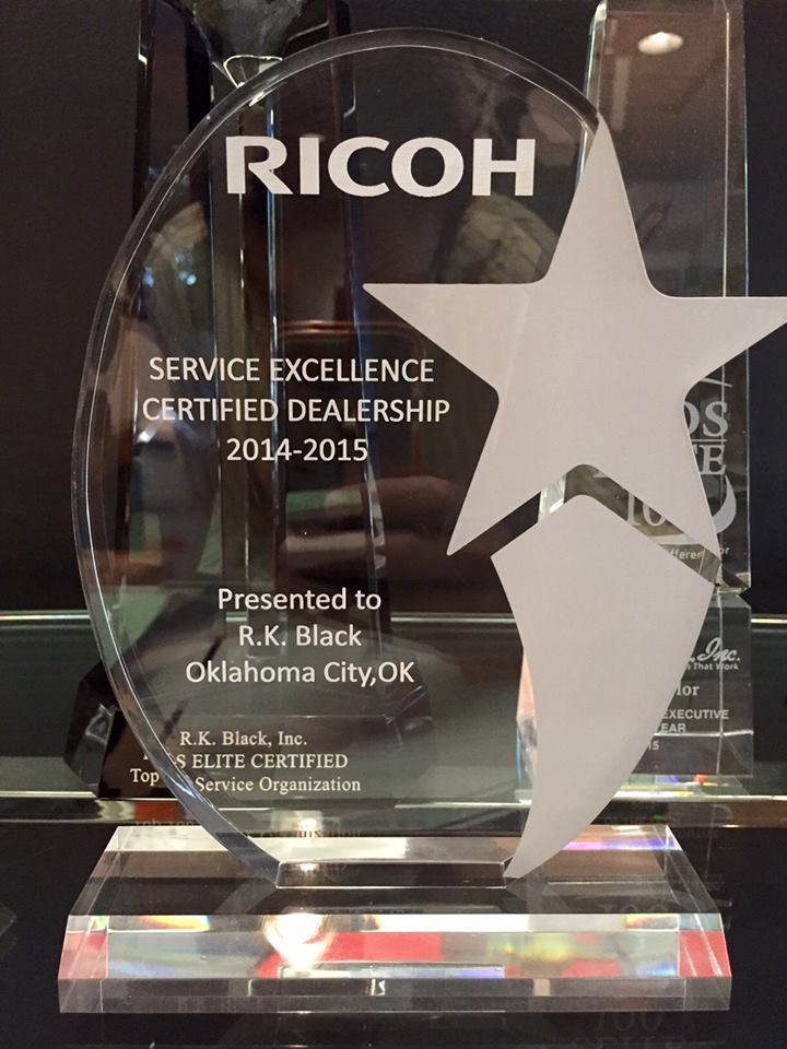 Image of R.K. Black Ricoh Service Excellence Certified Dealership 2014-1015 Award 
